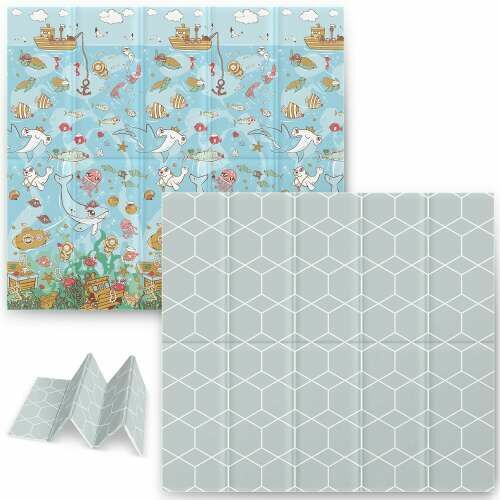 Nukido foldable baby play mat, 200x180cm, ocean theme and geometric pattern