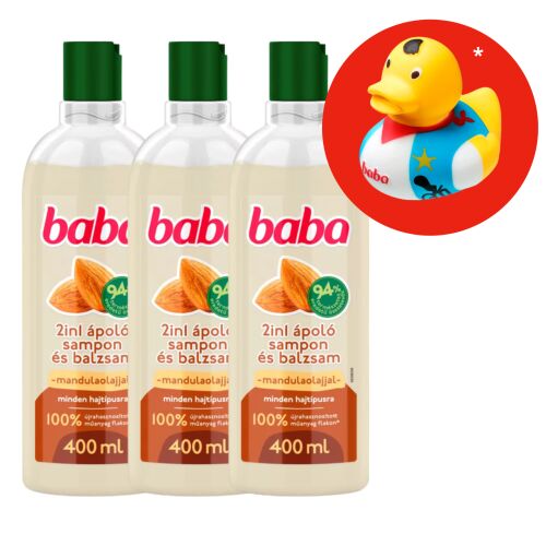 Baba 2in1 Mandulaolajos Sampon és Balzsam 3x400ml Ajándék Gumikacsával