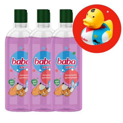 Baba Kids Strawberry Shampoo 3x400ml with free rubber duck toy