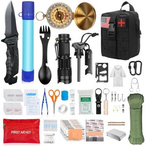 Set de supraviețuire multifuncțional KeepHome cu cuțit, filtru de apă, busolă, lanternă, trusă de prim ajutor, fluier, frânghie și multe altele - Cutie de prim ajutor