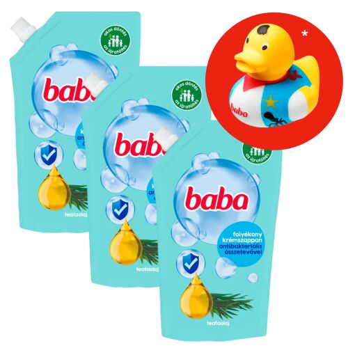 Baba săpun lichid antibacterian reîncărcare 3x500ml cu rață de cauciuc cadou