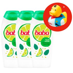 Baba Gel za tuširanje Zelena limeta i menta 3x400ml s gumenom patkicom gratis - Baba
