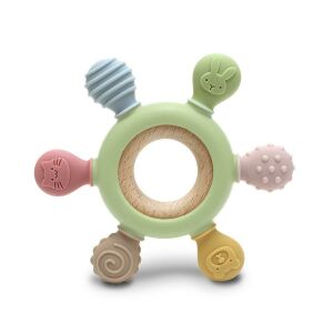 Lorelli Kormánykerék szilikon és bükkfa rágóka - Fresh Green