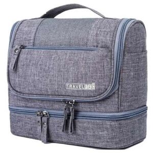 Soulima 23184 Hängende Kosmetiktasche, grau, mit zwei Fächern und einem Griff - Soulima