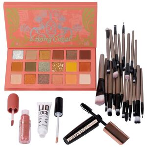 Zestaw do makijażu: Paleta cieni + Pędzle + Pomadka + Baza + Tusz do rzęs 119417851 - Cień do powiek