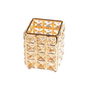 Luxorise Kryształowy Organizer do Makijażu, Złoty, Uchwyt na Pędzle do Makijażu, Organizer na Pędzle do Makijażu, Złoty Organizer do Makijażu - Technik systemów kosmetycznych