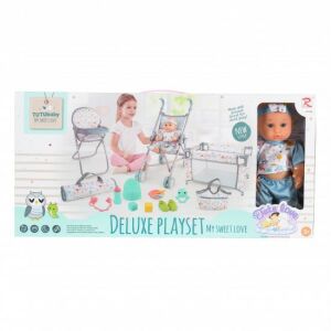 BABA játékszett 36 cmes FIÚ babával delux playset KÉK
