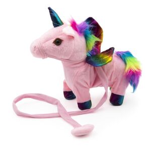 Sétáló és zenélő plüss unikornis pórázzal, 32 cm