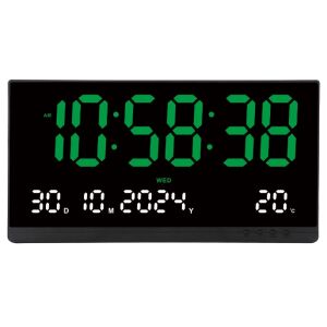 Digitális asztali óra, zöld LED fénnyel, ébresztővel, 3 fényerővel, naptárral, hőmérséklettel, szundi funkcióval, éjszakai üzemmóddal, 480*25*250 mm