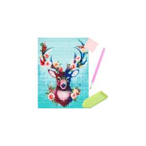 DIY diamond painting kit with a deer and flowers design, includes tools - Art & Craft
