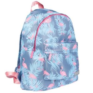 Starpak flamingó hátizsák, kék alapon rózsaszín flamingókkal és levelekkel, oldalnézet - Starpak