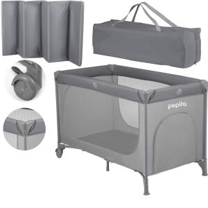 Pat de călătorie pliabil Pepita cu saltea #gri