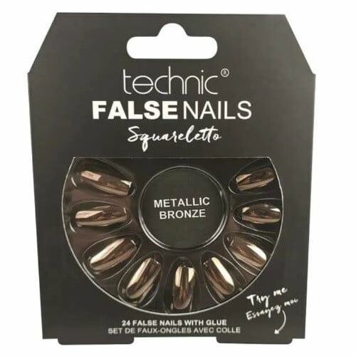 Set 24 unghii false, cu adeziv inclus, Technic, False Nails, Squareletto, Metallic Bronze 119495203