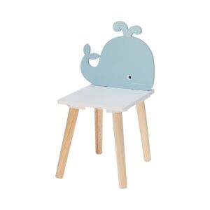 Drewniane krzesło dla dzieci w kształcie wieloryba, niebieskie i białe, 49,5x23,5x29 cm - Stolik dziecięcy, krzesło