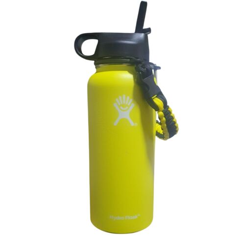 Żółta butelka na wodę Hydro Flask 32oz ze stali nierdzewnej z izolacją próżniową, pokrywką ze słomką, pętlą do przenoszenia i słomką