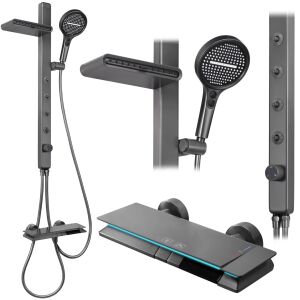 REA Karl Titanium Duschset, schwarz, mit digitalem Display und mehreren Duschköpfen - Brausegarnitur