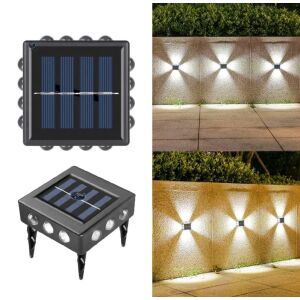 Kültéri lámpa készlet napelemes töltéssel, falra/kerítésre, fényérzékelő, 12 LED minden oldalon, meleg fény, vízálló, négyzet, fekete (YD2309)