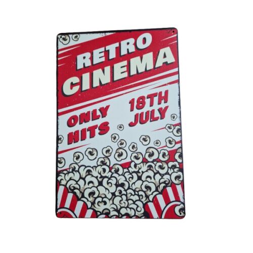 Vintage Dekor Fémtábla, 'RETRO CINEMA' felirat, retro hangulatú kialakítás, 20x30cm 119503644