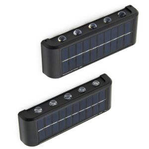 Lámpa készlet napelemes töltéssel, falra/kerítésre, fényérzékelő, 10 LED, hideg fény, vízálló, fekete