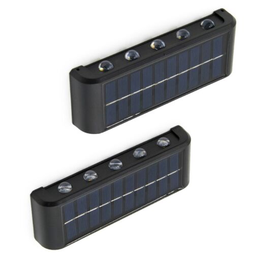 Lámpa készlet napelemes töltéssel, falra/kerítésre, fényérzékelő, 10 LED, hideg fény, vízálló, fekete