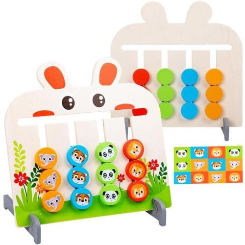 Nyuszi alakú fa logikai játék állat és szín párosítással