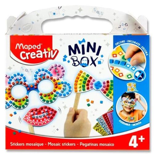 Maped Creativ Mini Box mozaik matricák kézműves készlet gyerekeknek, tartalmaz szemüveg, nyakkendő, ajak és kalap formákat