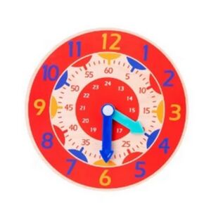 Fából készült óra gyermekeknek - Oktató- fejlesztő játék - Piros