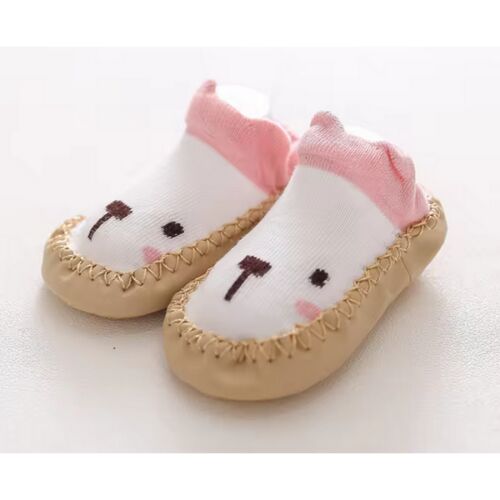 Csúszásgátlós babacipő, puha talpú babazokni - Fehér- rózsaszín macis -12 cm 119523174