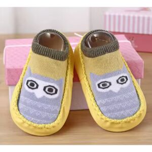 Csúszásgátlós babacipő, puha talpú babazokni - Sárga bagoly-11 cm