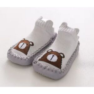 Csúszásgátlós babacipő, puha talpú babazokni - Szürke macis-11 cm