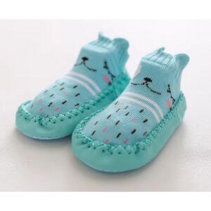 Csúszásgátlós babacipő, puha talpú babazokni - Türkiz cica-14 cm