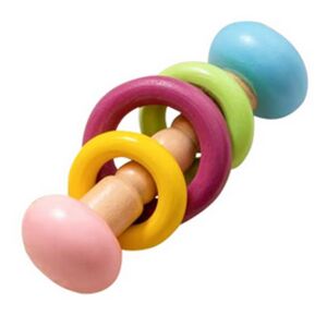 Fából készült babajáték,csörgő - karikákkal