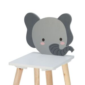 Scaun din lemn pentru copii în formă de elefant, gri și alb, perfect pentru săli de joacă și pepiniere - Scaunele si masute pentru copii