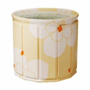 Prémium összecsukható fürdőkád gyerekeknek, felnőtteknek, családi, hordozható, hideg-meleg vízre alkalmas, SPA kezelésre alkalmas, több lefolyóval, 80 cm x 65 cm, sárga