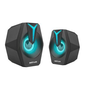 Astrum SU020 2.0-Kanal-Multimedia-Lautsprecher mit blauen LED-Leuchten, USB-Stromversorgung, Lautstärkeregler, 10W - Astrum