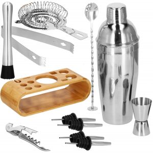 Ki0025 12-piece stainless steel cocktail shaker bar set with bamboo stand - Cocktail Making Set