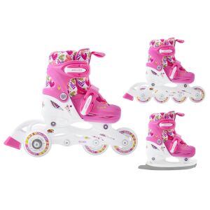 SMJ patine cu role sport pentru copii, 3 in 1, reglabile, 30-33 EU, roz/alb 119566263 - Patine cu role pentru copii