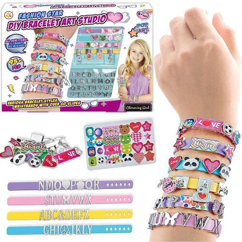 Fashion Star DIY Bracelet Art Studio szett lányoknak, több mint 95 darabbal egyedi karkötők készítéséhez - Játék
