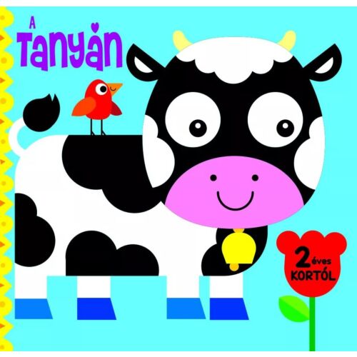 Forgó szemek - A tanyán gyermekkönyv borítója, rajzolt tehénnel és madárral