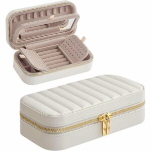 Biela cestovná šperkovnica so zrkadlom, Songmics Home - Šperkovnice