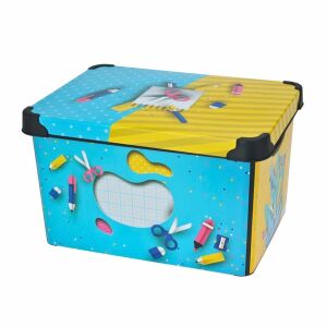 Úložný box, s vekom, do detskej izby, model školských potrieb, 39x24 cm, 22 l 119624084 - Úložné boxy a vrecia na hračky