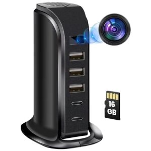 Camera Spion in Statie de Incarcare iUni IP91, 16GB, Wi-Fi, Full HD, Senzor de miscare, 20W, 2 porturi Type-C, 3 porturi USB-A