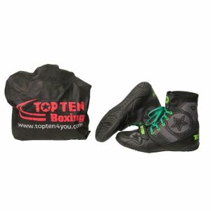Ghete box "Black Star", Top Ten, Negri cu gri sireturi verzi, 40 119625908