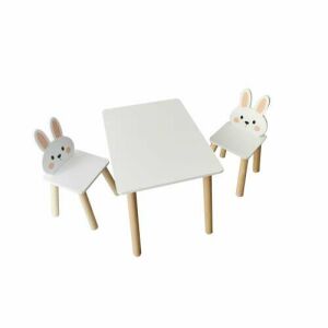 Értékcsökkentett! - Pepita fa Gyerekasztal székekkel - Nyuszi #fehér-barna