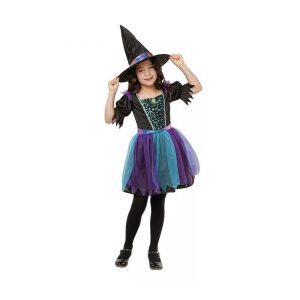 Spooky & Scary Starry Witch Role-Play Set für Kinder, 110/120 cm, Schwarzes Hexen-Kostüm mit Hut und Kleid - Godan