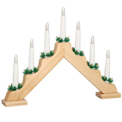 LED fa ablakdísz 7 gyertyával, meleg fehér, elemes, 39,5×30,5 cm