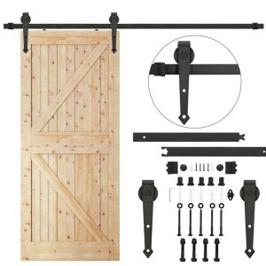Sliding door hinge system for barn doors, steel, black, 200cm long track (max 100kg)