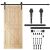 Complete black matte sliding door hardware kit with wooden door and parts