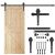 Complete black matte sliding door hardware kit with wooden door and parts