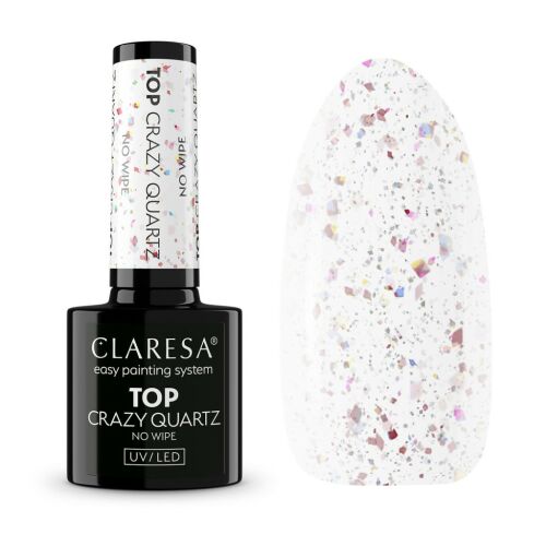 Claresa Top Crazy Quartz No Wipe UV/LED gél fedőlakk, rózsaszín és arany csillogással, könnyű felviteli rendszer - Nono